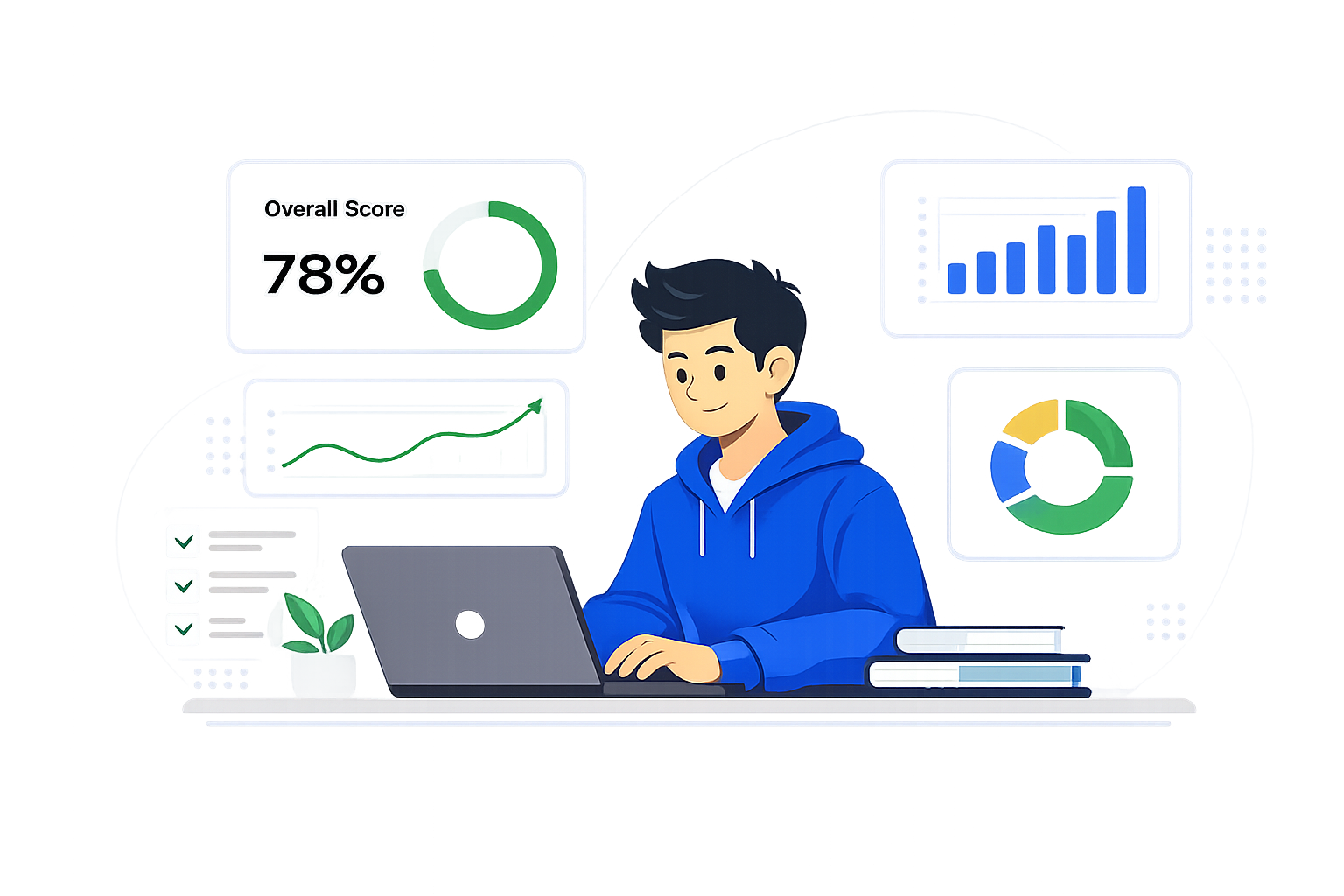 Student studying with analytics